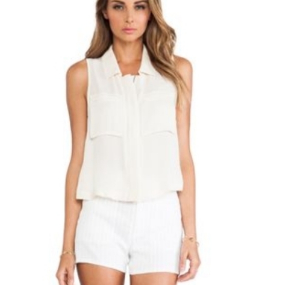 Theory Tops - Theory Silk Gemia Poplin Zip-Up Sleeveless Shirt